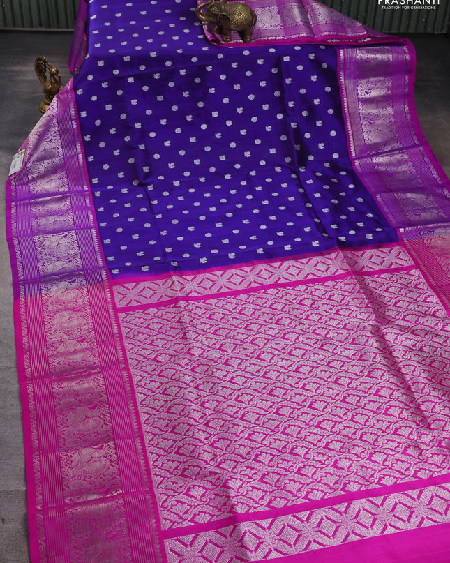 Venkatagiri silk saree blue and purple with allover silver zari woven buttas and silver zari woven border
