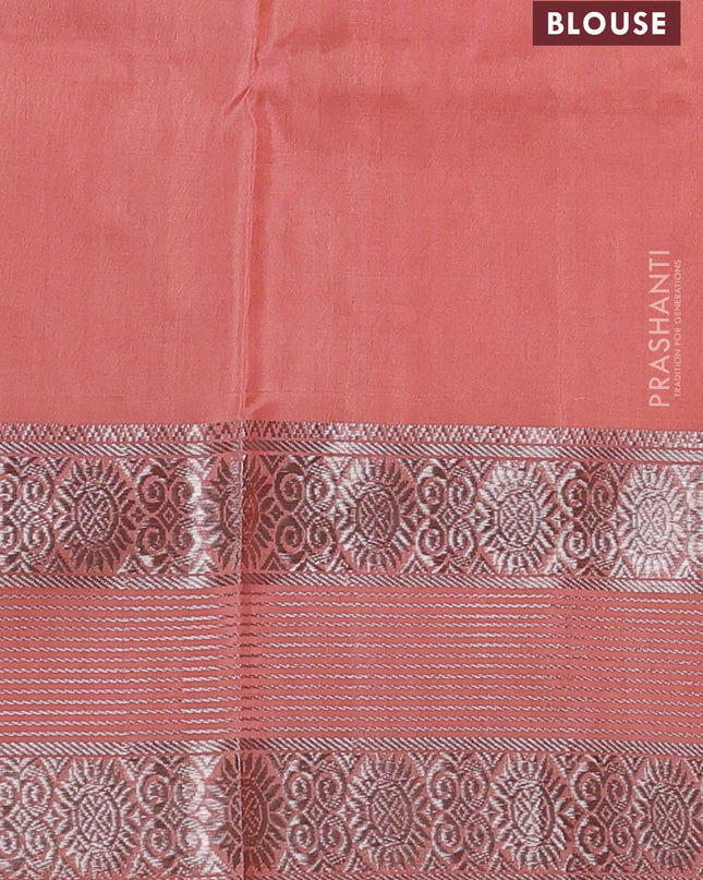 Venkatagiri silk saree peach shade with allover silver zari woven buttas and silver zari woven border