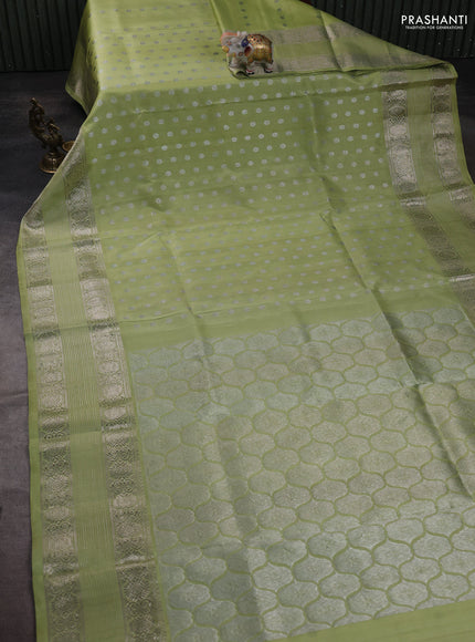 Venkatagiri silk saree pista green with allover silver zari woven buttas and silver zari woven border