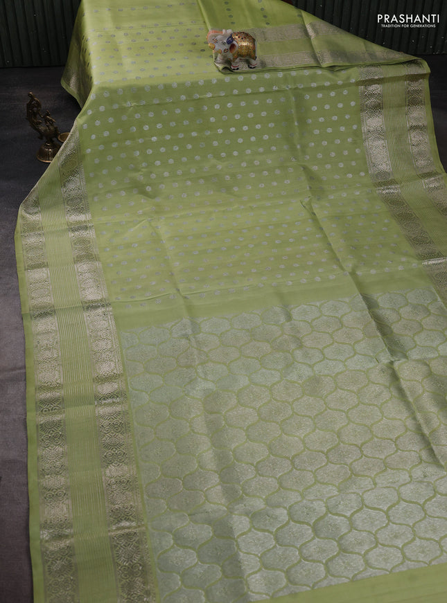 Venkatagiri silk saree pista green with allover silver zari woven buttas and silver zari woven border
