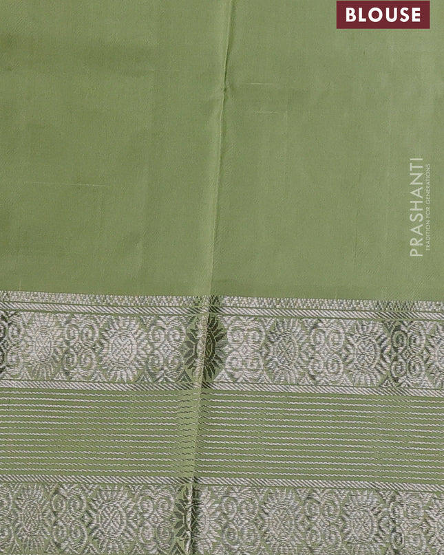 Venkatagiri silk saree pista green with allover silver zari woven buttas and silver zari woven border