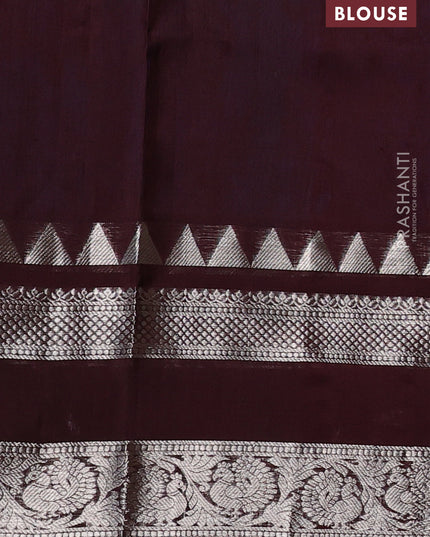Venkatagiri silk saree cs blue and coffee brown with silver & gold annam zari woven buttas and temple design zari woven border