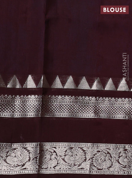 Venkatagiri silk saree cs blue and coffee brown with silver & gold annam zari woven buttas and temple design zari woven border