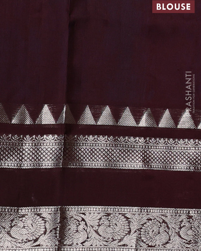 Venkatagiri silk saree cs blue and coffee brown with silver & gold annam zari woven buttas and temple design zari woven border
