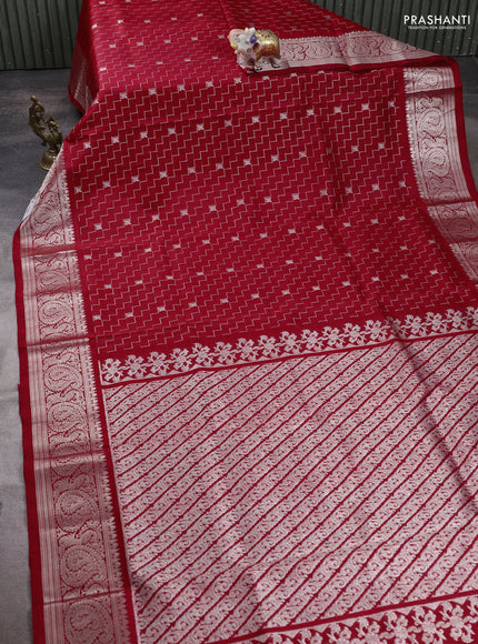 Venkatagiri silk saree red with allover silver zari zig zag weaves and silver zari woven border