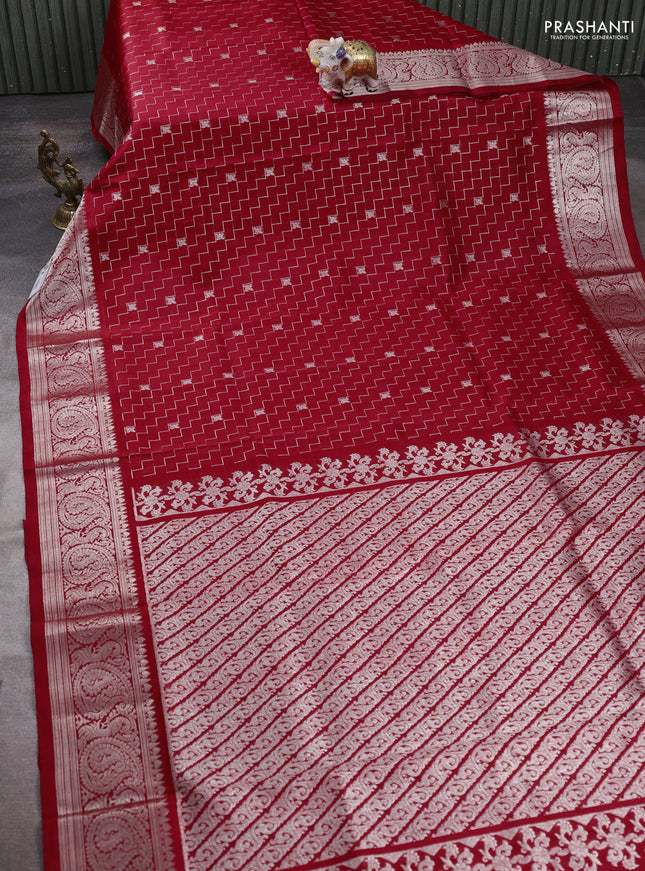 Venkatagiri silk saree red with allover silver zari zig zag weaves and silver zari woven border