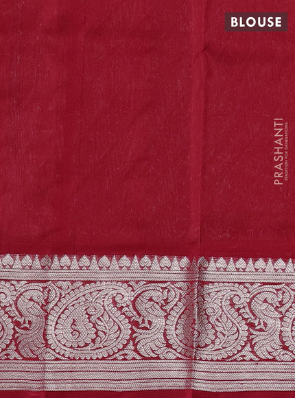 Venkatagiri silk saree red with allover silver zari zig zag weaves and silver zari woven border