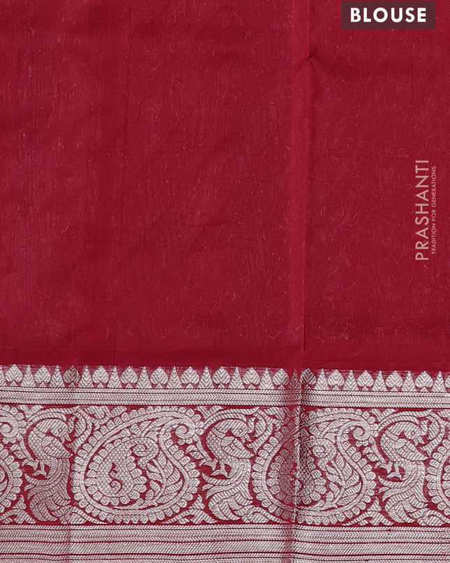 Venkatagiri silk saree red with allover silver zari zig zag weaves and silver zari woven border