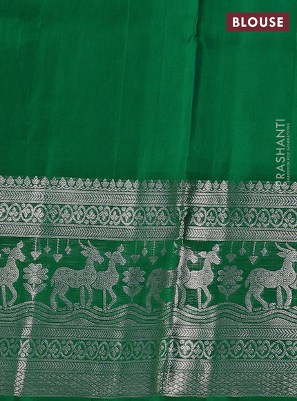 Venkatagiri silk saree light blue and green with silver zari woven buttas and long silver zari woven border