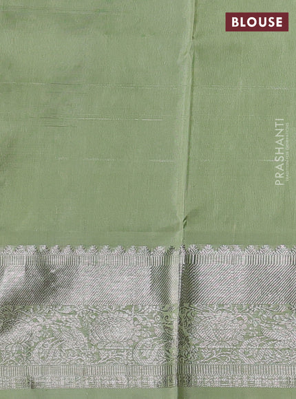 Venkatagiri silk saree pista green with allover silver zari checks & buttas and silver zari woven border