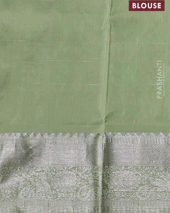 Venkatagiri silk saree pista green with allover silver zari checks & buttas and silver zari woven border
