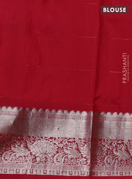 Venkatagiri silk saree red with allover silver zari checks & buttas and silver zari woven border