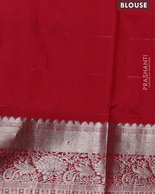 Venkatagiri silk saree red with allover silver zari checks & buttas and silver zari woven border