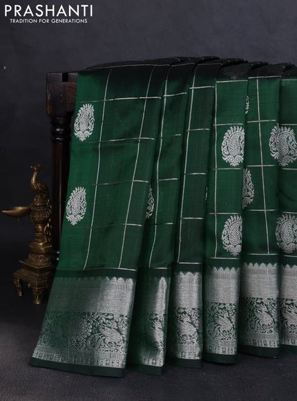 Venkatagiri silk saree green with allover silver zari checks & buttas and silver zari woven border