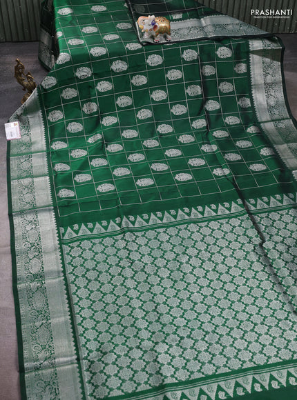 Venkatagiri silk saree green with allover silver zari checks & buttas and silver zari woven border