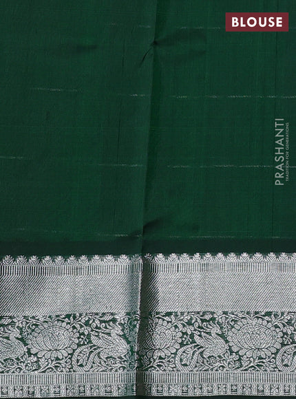 Venkatagiri silk saree green with allover silver zari checks & buttas and silver zari woven border