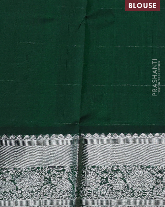 Venkatagiri silk saree green with allover silver zari checks & buttas and silver zari woven border