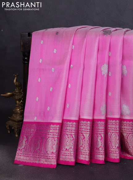 Venkatagiri silk saree light pink and pink with silver zari woven buttas and silver zari woven border