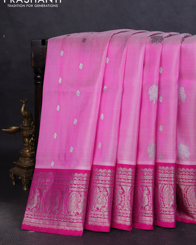 Venkatagiri silk saree light pink and pink with silver zari woven buttas and silver zari woven border