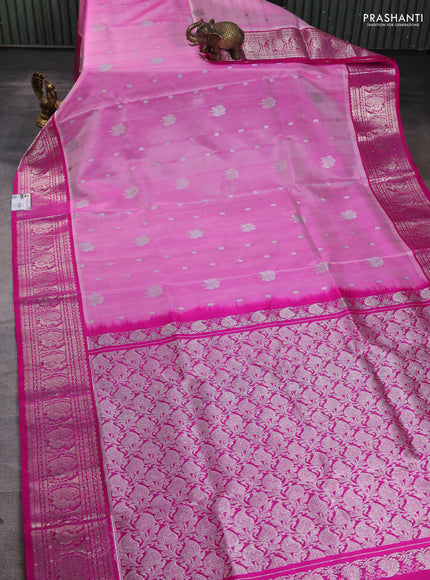 Venkatagiri silk saree light pink and pink with silver zari woven buttas and silver zari woven border