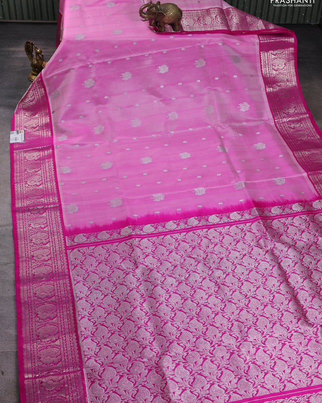 Venkatagiri silk saree light pink and pink with silver zari woven buttas and silver zari woven border