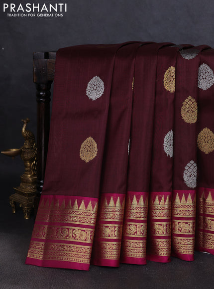 Venkatagiri silk saree deep maroon and pink with silver & gold zari woven buttas and rich zari woven border