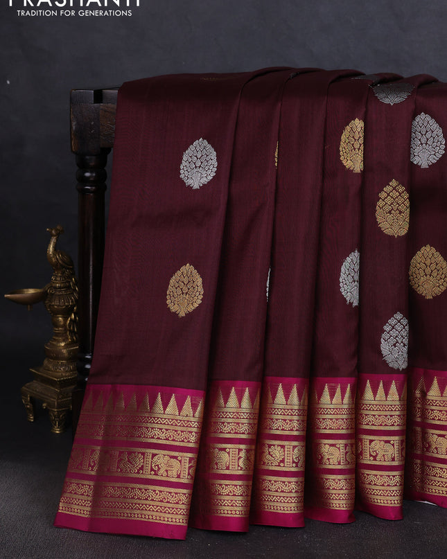 Venkatagiri silk saree deep maroon and pink with silver & gold zari woven buttas and rich zari woven border