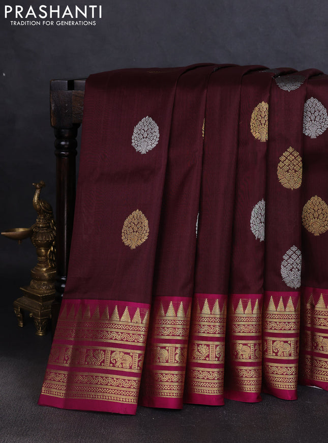 Venkatagiri silk saree deep maroon and pink with silver & gold zari woven buttas and rich zari woven border
