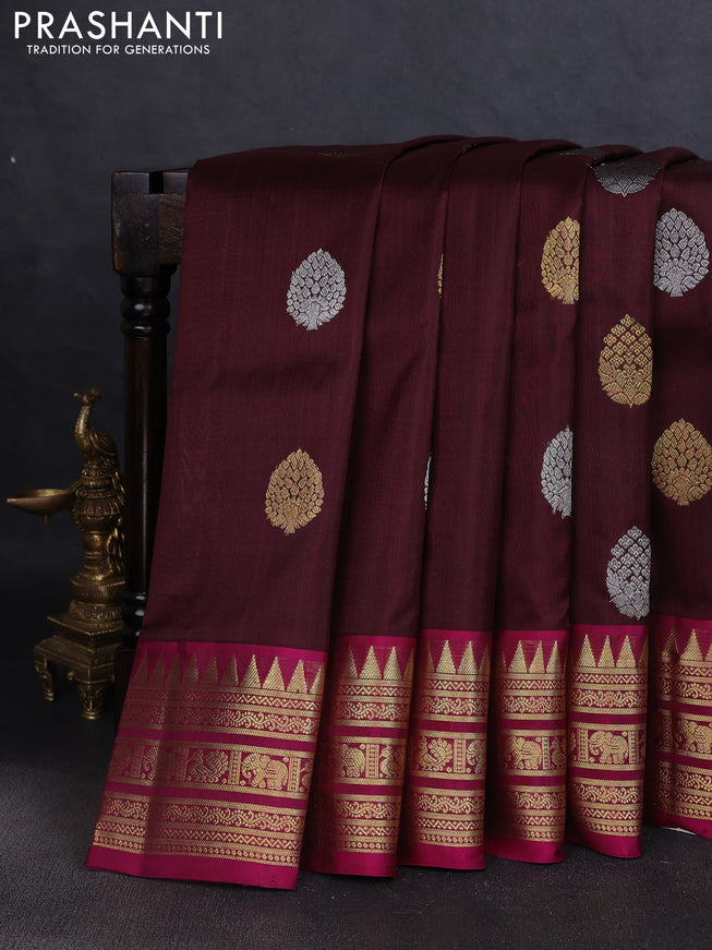 Venkatagiri silk saree deep maroon and pink with silver & gold zari woven buttas and rich zari woven border