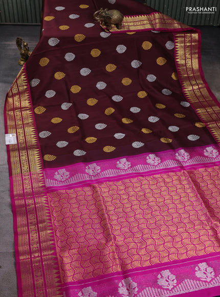 Venkatagiri silk saree deep maroon and pink with silver & gold zari woven buttas and rich zari woven border
