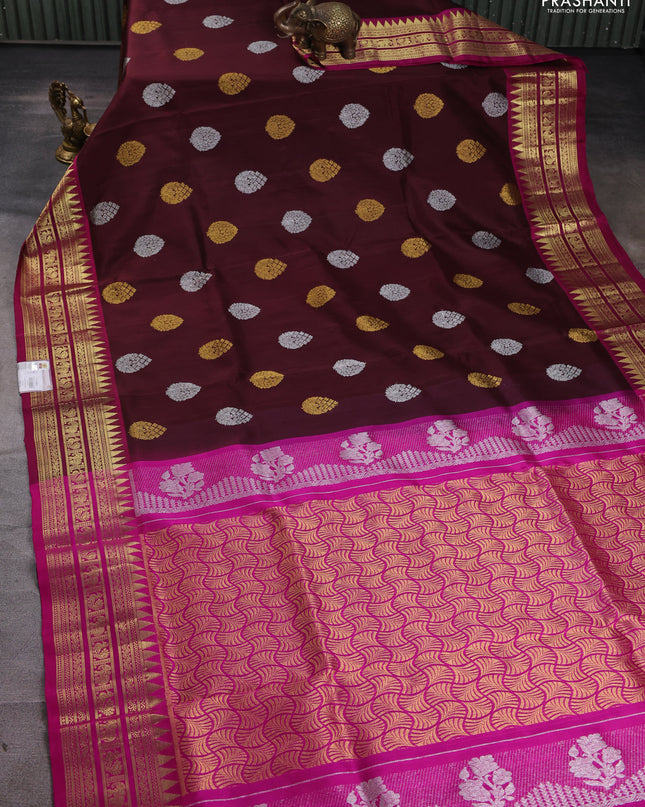 Venkatagiri silk saree deep maroon and pink with silver & gold zari woven buttas and rich zari woven border