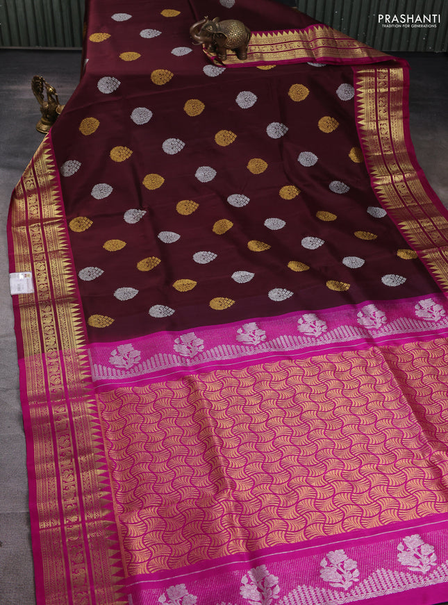 Venkatagiri silk saree deep maroon and pink with silver & gold zari woven buttas and rich zari woven border