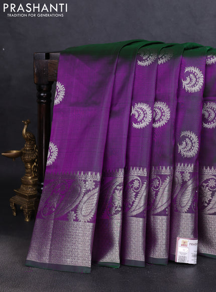 Venkatagiri silk saree dual shade of bluish green with silver zari woven buttas and rich zari woven border