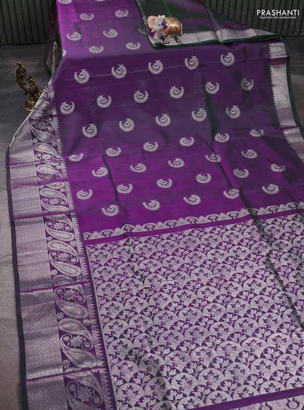 Venkatagiri silk saree dual shade of bluish green with silver zari woven buttas and rich zari woven border