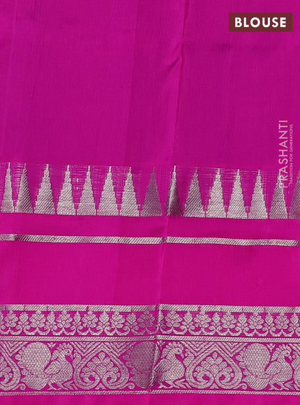 Venkatagiri silk saree purple and pink with silver zari woven buttas and temple design zari woven border