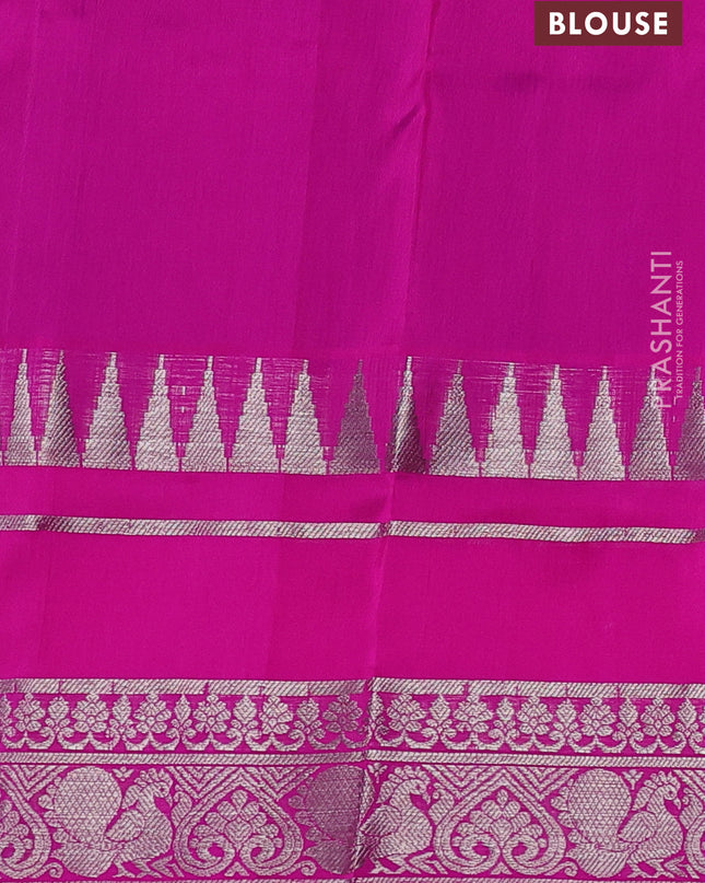 Venkatagiri silk saree purple and pink with silver zari woven buttas and temple design zari woven border