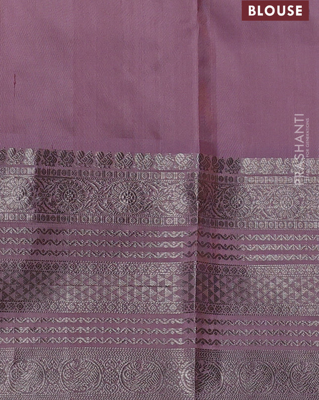 Venkatagiri silk saree pastel pink with allover silver zari weaves and long silver zari woven border