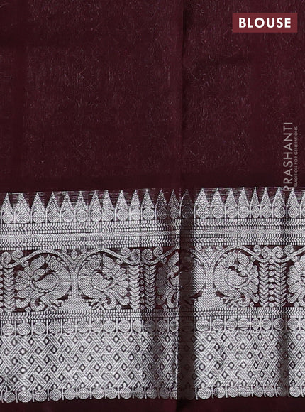 Venkatagiri silk saree rustic orange and deep maroon with silver zari woven buttas and long silver zari woven border