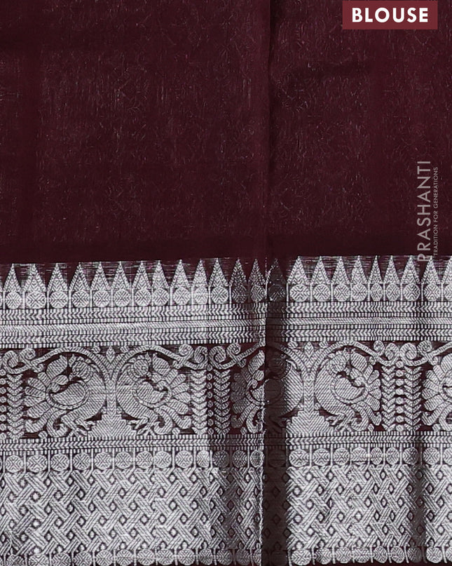 Venkatagiri silk saree rustic orange and deep maroon with silver zari woven buttas and long silver zari woven border
