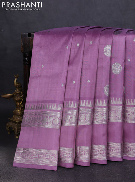 Venkatagiri silk saree pastel lavender with silver zari woven buttas and rich silver zari woven border