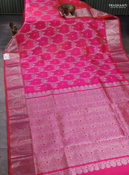 Venkatagiri silk saree dual shade of pink with allover silver zari weaves and rich silver zari woven border