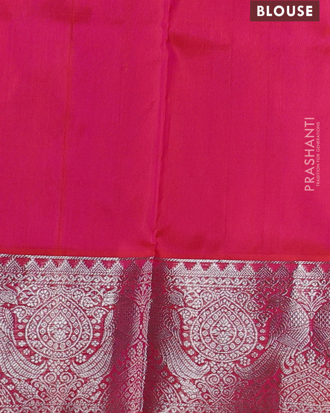 Venkatagiri silk saree dual shade of pink with allover silver zari weaves and rich silver zari woven border
