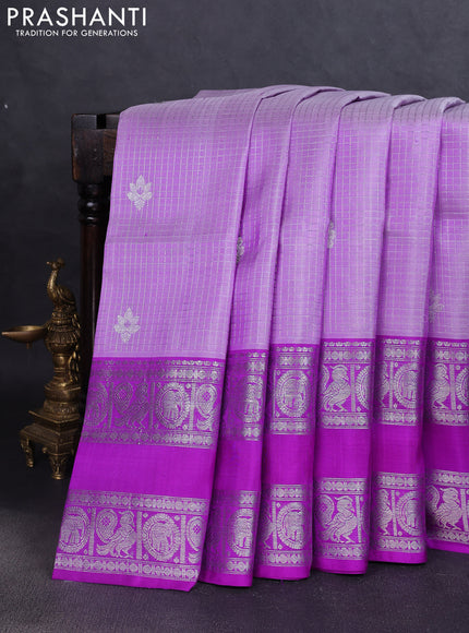 Venkatagiri silk saree lavender and purple with allover silver zari checks & buttas and rettapet silver zari woven border