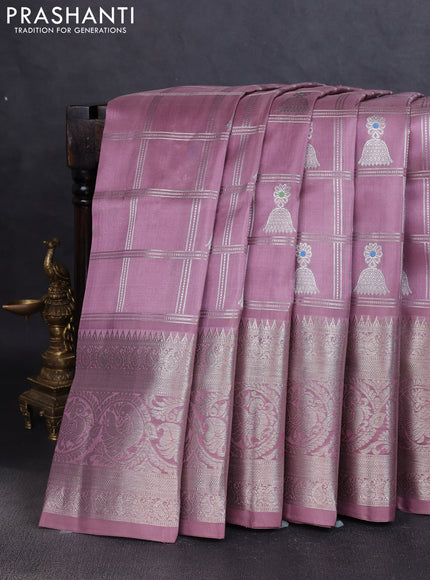 Venkatagiri silk saree pastel pink with allover silver zari checks & buttas and annam silver zari woven border