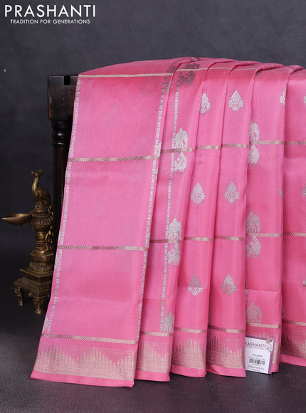 Venkatagiri silk saree light pink with allover silver zari weaves and zari woven border