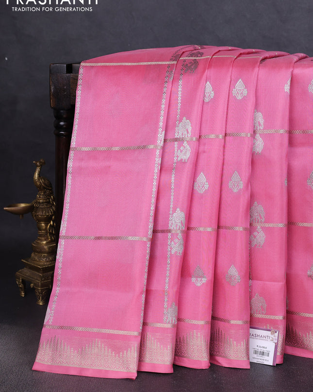 Venkatagiri silk saree light pink with allover silver zari weaves and zari woven border