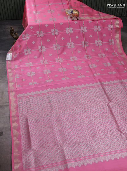Venkatagiri silk saree light pink with allover silver zari weaves and zari woven border
