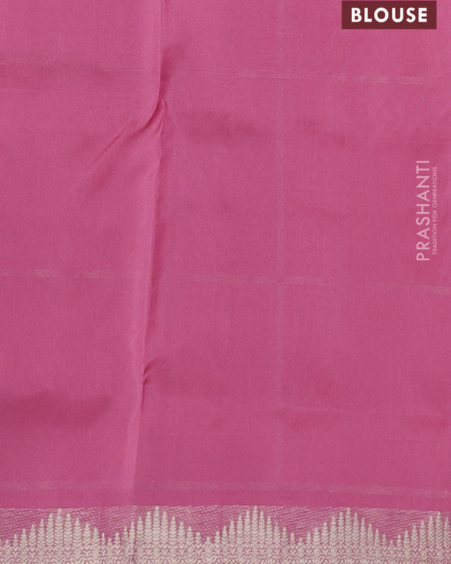 Venkatagiri silk saree light pink with allover silver zari weaves and zari woven border
