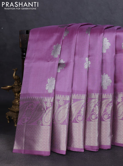 Venkatagiri silk saree lavender with silver zari woven buttas and rich silver zari woven border