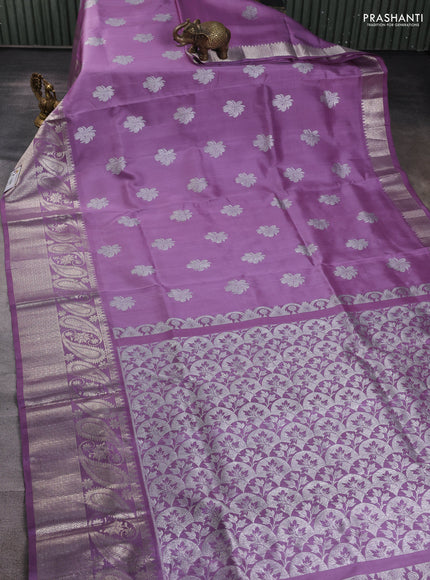 Venkatagiri silk saree lavender with silver zari woven buttas and rich silver zari woven border
